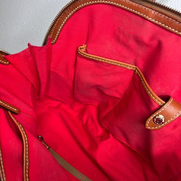 Dooney & Bourke Pebble Grain Zip Around Satchel Black / Cognac Brown Leather Bag - Picture 14 of 16